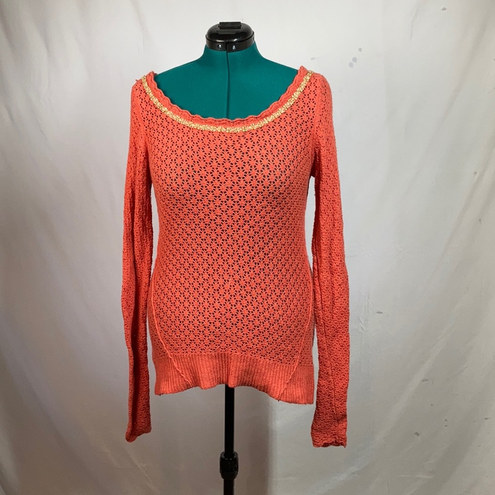Free People Coral Jewel Embellished Sweater - M